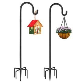 Derkniel Shepherd Hook 92 Inch Tall Heavy-Duty Metal Garden Hanging Pole Stake for Bird Feeder Pole Plant Baskets, Black (2 Pack)