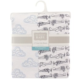 Hudson Baby 2 Piece Cotton Fitted Crib Sheet, Airplane, One Size