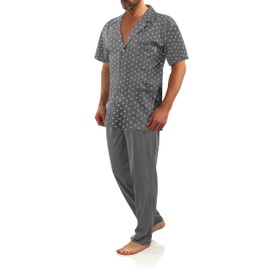 sesto senso Men's Pyjamas Anchor Button Up Cotton Long Pants Short Sleeves Sleepwear Nightwear, Anchor - Graphite