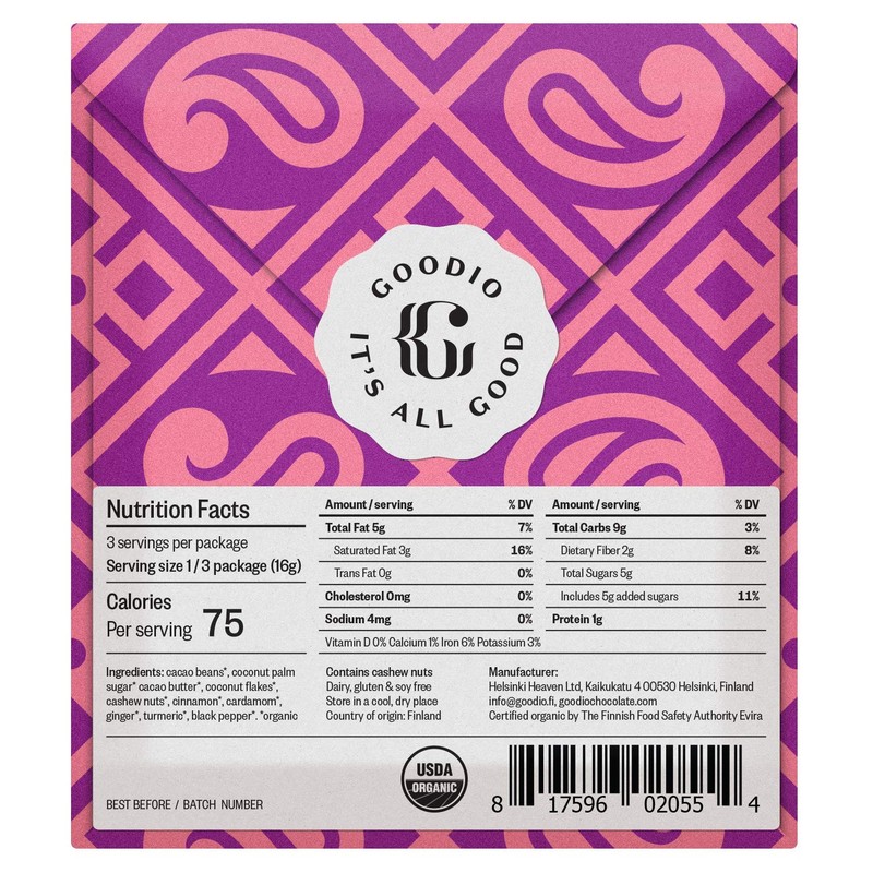 Goodio Organic Chocolate Bar, Chai 50%, 1.7 Ounce, Vegan, Gluten-free,