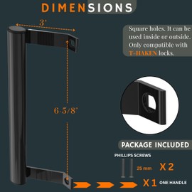 T-HAKEN Sliding Door Handle Pull – New Update Sliding Glass Door Pull for Old or Damage Patio Door, 6 5/8 inches Mounting Holes (Long Leg-Black Handle)