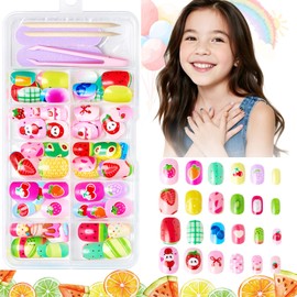 120 Pcs Press on Nails Girls Children Fake Nails Strawberry Watermelon Glue on Nails Glossy Full Cover Artificial Acrylic Short Nail Fruit Stick on Nail for Girls Kids Nail Art Decoration