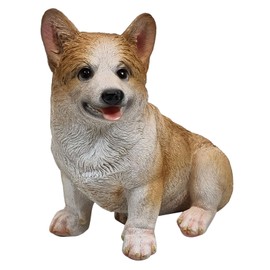 Fachhandel Plus Decorative Corgi Animal Figurine Dog Puppy Sitting Detailed Indoor Outdoor