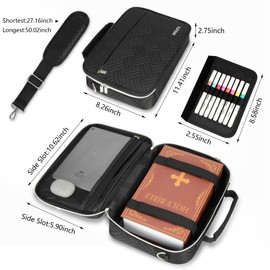 WIOLETA Extra Large Bible Cover for Men, Bible Case with Shoulder Strap, Bible Carrier Bible Bag Carrying Church Bag with Pen Slots and Zippered Pockets, Bible Bags for Women, Black