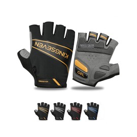 KINGSEVEN Bike Cycling Gloves Breathable Lycra Fabric Shock-Absorbing MTB Half Finger Gloves For Men And Women G751 (G751-Yellow-L)