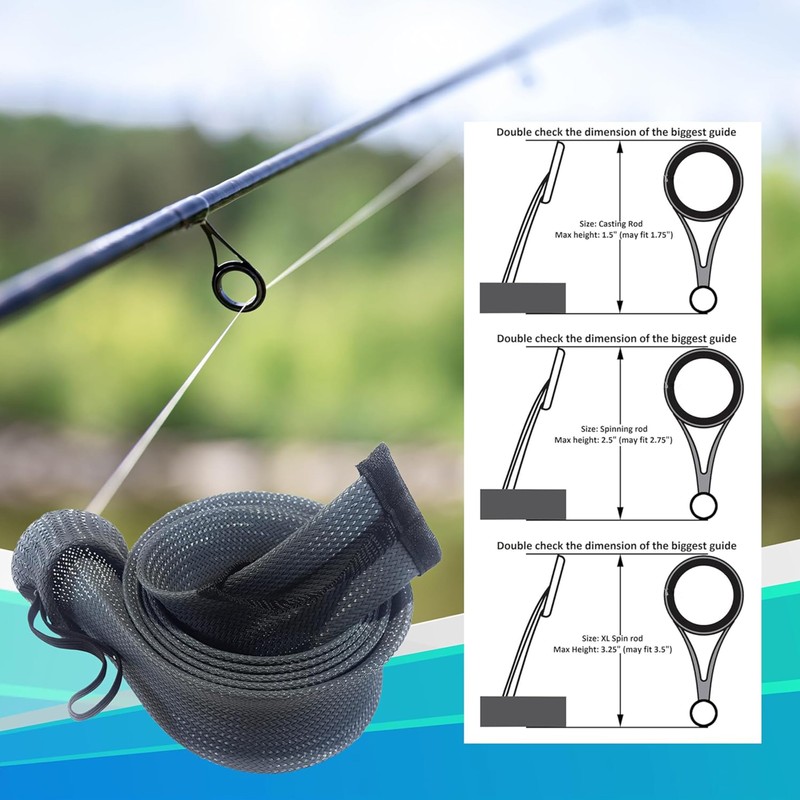 6 PCS 7ft Braided Mesh Fishing Rod Sleeve Protector |
