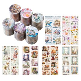 SLAXJNE 6 Rolls Ribbon Material Stickers, Diary Accessories, Scrapbook Accessories, Diary Stickers, Sticker Set Album, Aesthetic Scrapbook Kit, DIY Scrapbook Stickers