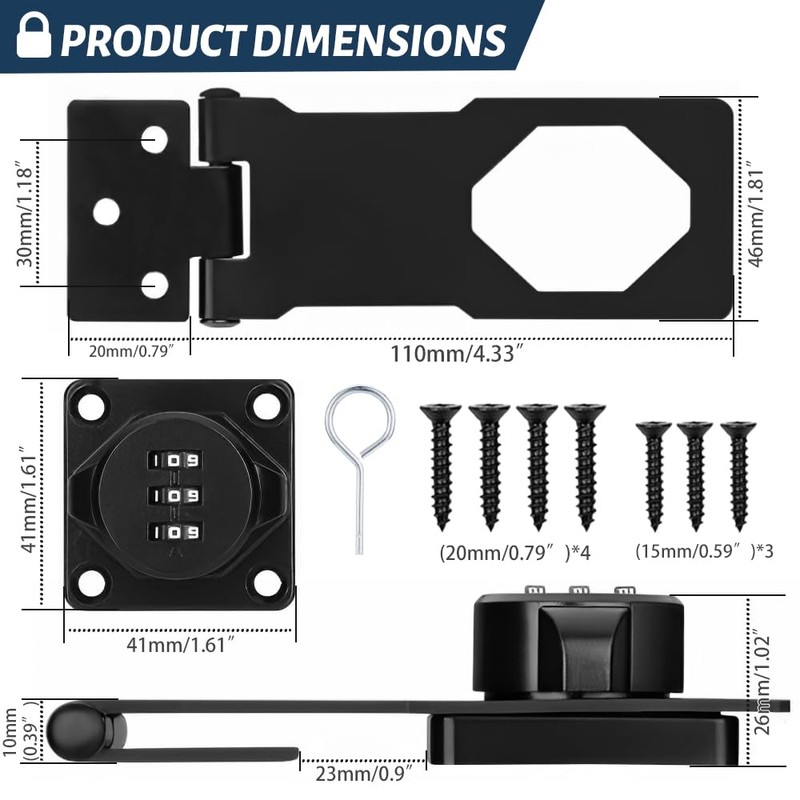 4.5Inch Cabinet Password Hasp Lock 3-Digit Combination Door Lock Internal,
