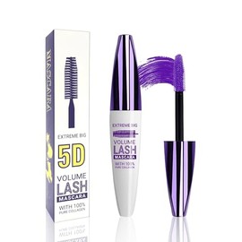 5D Lila Wimperntusche, Wasserdicht & Verwischungsfest, Volumenverstärkende Mascara mit Fasern für Natürlich Geschwungene Wimpern – Langhaltendes Augen-Make-up für Alltag, Partys und Events