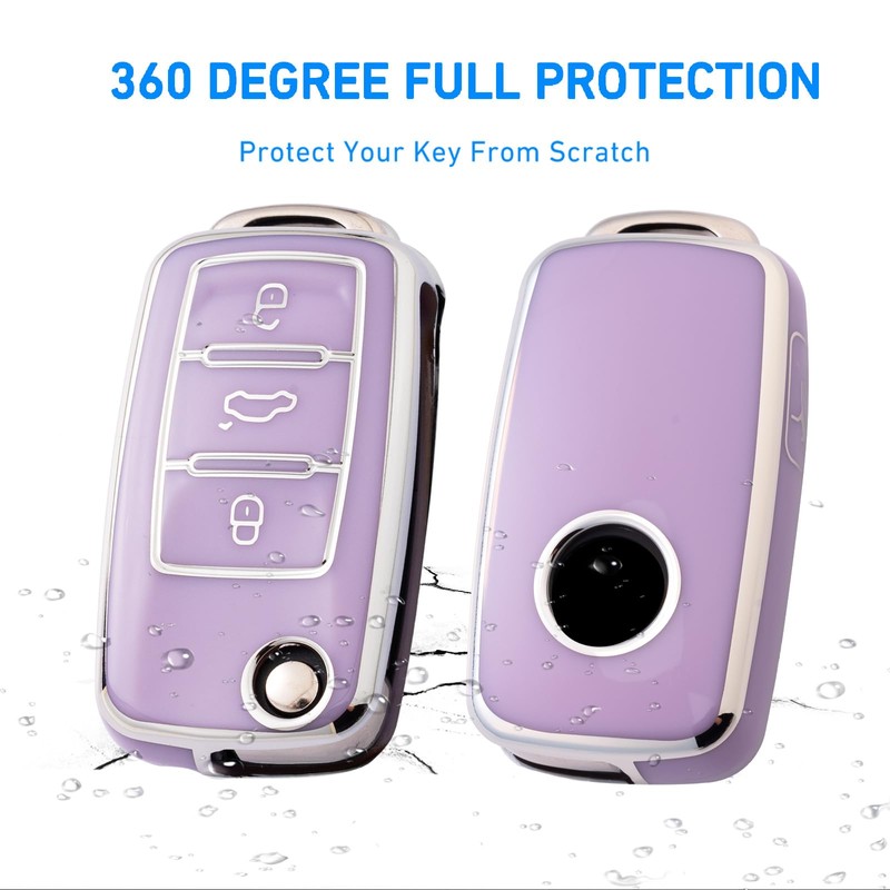 Flensent Key Fob Cover with Keychain for VW Tiguan Touareg