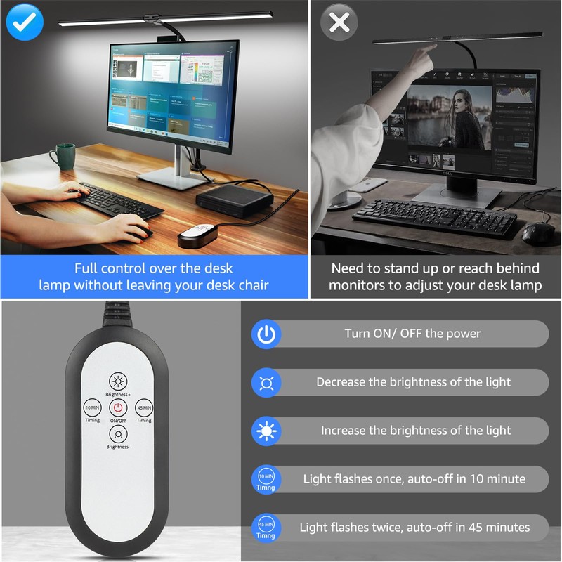 ShineTech LED Desk Lamp for Home Office, 5000K Bright Double