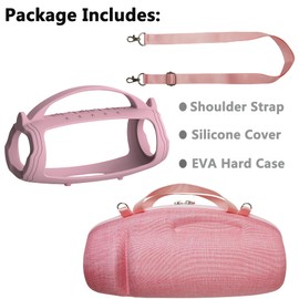 Silicone Cover and Travel Case for JBL Charge 4 / Charge 5 Portable Bluetooth Speaker, Accessories Case for JBL Charge 5 / Charge 4 Speaker (Pink Case)
