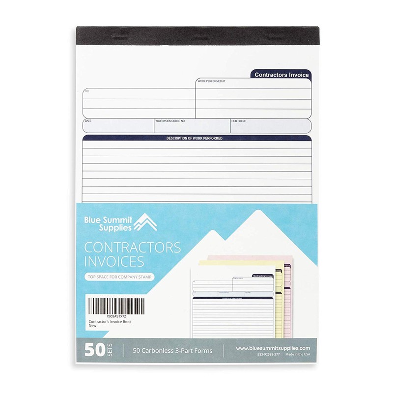 Blue Summit 50 Contractor Invoice Receipt Books, Estimate Book Contractor