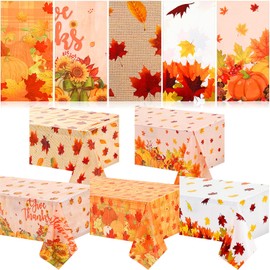Preboun 30 Pcs Thanksgiving Tablecloth Fall Disposable Table Cloth 54 x 108 Inch Waterproof Plastic Table Cloth Maple Leaf and Pumpkin Tablecloth for Thanksgiving Harvest Party Table Decor, 5 Style