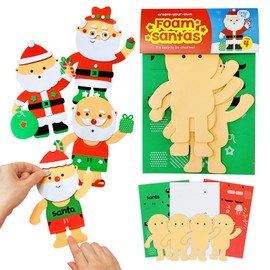 VKPI 4 Pieces Christmas Santa Foam Art Crafts Kit, DIY Make Your Own Santas, Cartoon Merry Xmas Gift for Kids Ages 4+ Toddler, Preschool Learning Toy for Birthday Party Favor Supplies