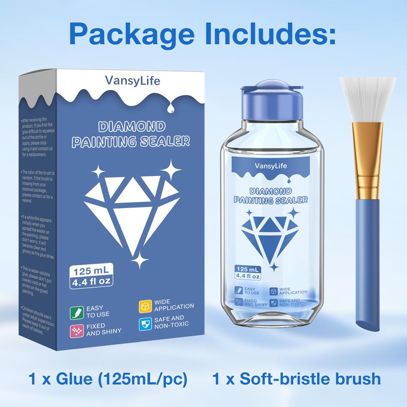 VansyLife Diamond Painting Sealer, Diamond Painting Glue with Soft Bristle