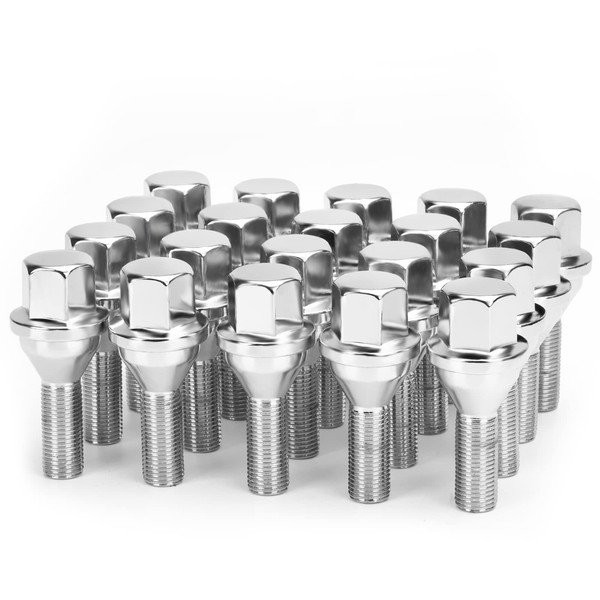dynofit 12x1.25 OEM/Stock Wheel Lug Bolts, 20pcs ET 28mm Shank 19mm Hex 2.45 inch Length Solid Chrome Studs Set for 2015-2022 Je/ep Renegade, 2018-2022 Compass, 2014-2022 Cherokee and More
