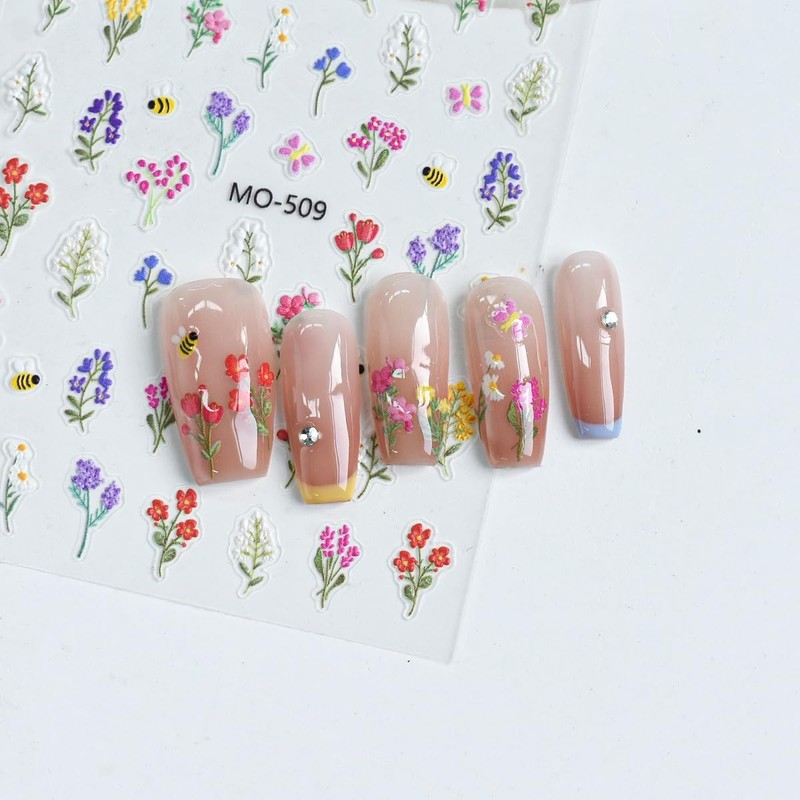 3 Sheet Flower Nail Stickers for Nail Art Decals YEFIUO