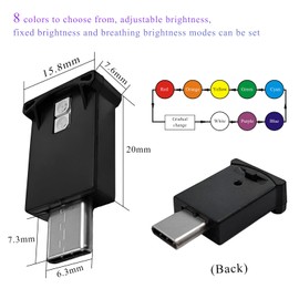 NYTKL 2 PCS USB Type C LED Ambient Light, 8 Colors RGB Car Interior Atmosphere Lamp, Plug-in USB Interface Mini LED Night Light, Portable Decoration Lighting Kit for Car Laptop