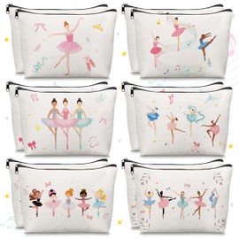 Y1tvei Ballerina Canvas Makeup Bags - Cute Ballet Dancing Girls Watercolor Cosmetic Bag Gift for Ballet Lover Small Portable Travel Toiletry Zipper Canvas Pouch for Holiday Birthday Dance Stuff, 12Pcs