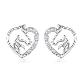 Hypoallergenic Horse Stud Earrings for Women 925 Sterling Silver-Animal Heart Shape Horse Ear Studs for Young Ones-Jewelry Gifts for Horse Lovers
