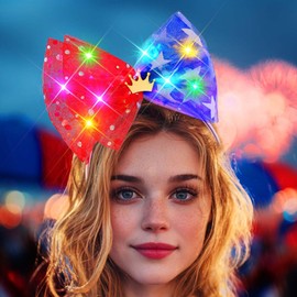 Asooll 4th of July Headband Light Up Hairband Red White Blue Bow Star Hair Accessories for Women