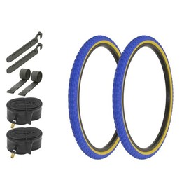 ALTALINE Bicycle 24" x 1.75" Blue/Gum Side Wall 2 Tires W/Tubes, Strips, & Nylon Levers AL-1143 Comp III BMX | (Two Tire) + (Two Standard Tube) + (Two Nylon Lever)+ (Two Rim Strip)