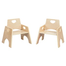 ECR4Kids Stackable Wooden Toddler Chair, 8in, Kids Furniture, Natural, 2-Pack