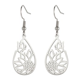 Dreamtimes Geometric Heart Sun Pendant Drop Earrings Stainless Steel Women Hoop Earring Sun Hoop Earrings Hypoallergenic Earrings for Women, Stainless Steel, Not applicable.