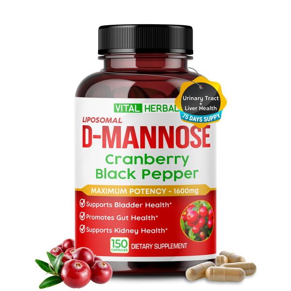 VITAL HERBAL Liposomal D-Mannose with Cranberry, Black Pepper- Maximum Potency