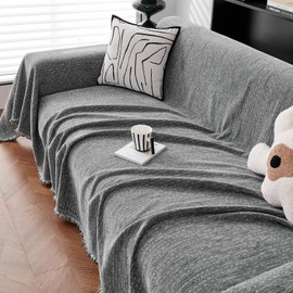 AMWAN Dark Grey Fine Stripe Chenille Couch Cover for Dogs,Kids,Aesthetic Classic Sofa Cover for Love Seat,3 Cushions Couch Sofa,Multifunctional 1 Piece Furniture Protector Machine Washable 71"x118"