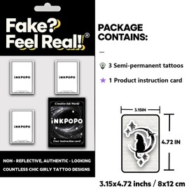 INKPOPO 3 Sheets Semi-Permanent Tattoos for Adults | 7-15 Days Longwear | Waterproof & Realistic Finish | Adult Art Temporary Tattoos | Cute Cat Series 059