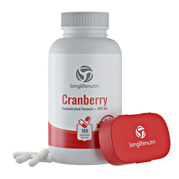 Cranberry 500mg 180 Vegetarian Capsules | UTI | Pure Fruit Concentrate Extract 25,000 mg | Plus Vitamin C & E | Herbal Supplement | Potent Natural Fresh Pill Complex