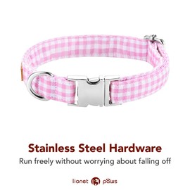 (XL, Pink grid) - Lionet Paws Dog And Cat Collar With Bowtie ,Soft And Comfortable ,Adjustable Collar