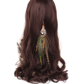 Numblartd Handmade Bohemian Hippie Feather Hair Extensions with Clip Comb Hairpin - Women Fashion Boho Feather Headpiece Indian Headdress for DIY Hair Accessories