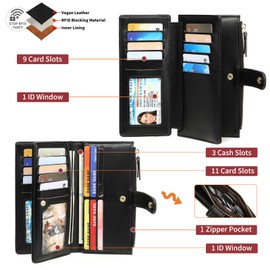 GAEKEAO Womens Wallet RFID Blocking Trifold Large Capacity Ladies Wallets Vegan Leather Floral Card Holder Multi Card Organizer