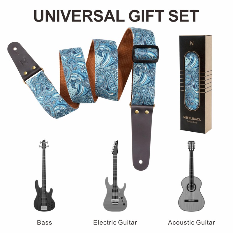 Nefelibata Guitar Strap, Cotton Print Guitar Straps with Head Cowhide