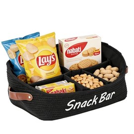 Fabric Snack Organiser with Handles and 5 Compartments in Black