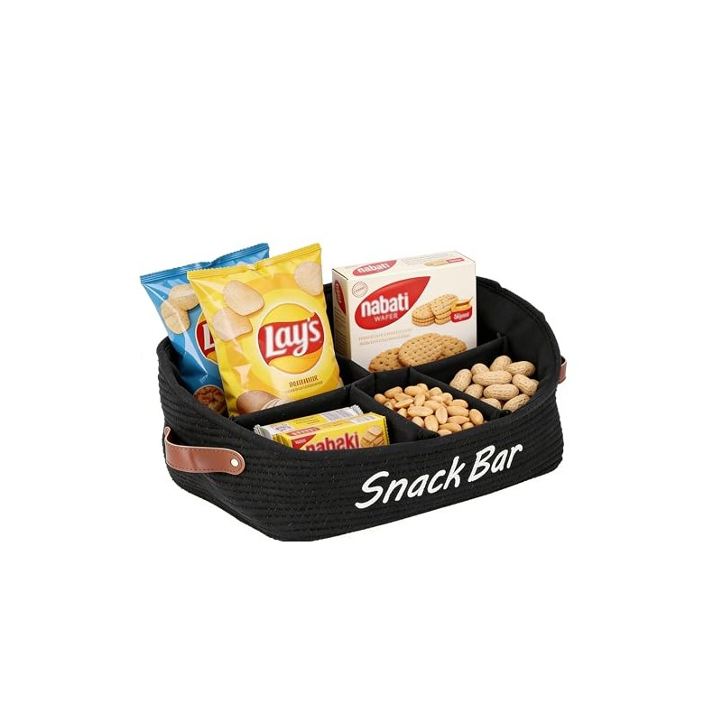 Fabric Snack Organiser with Handles and 5 Compartments in Black