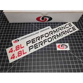 4.8L Performance Decals (2-Pack) Vortec V8 Engine Hood Stickers Truck Accessories fits Silverado Sierra Savana Express 1500 (Gloss Black & Red)