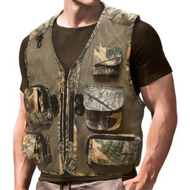 cocoFleur Men's Outdoor Fishing Vest Tactical Camo Mesh Vest with Multi-Pockets for Fishing Hunting Hiking Climbing,XXX-Large