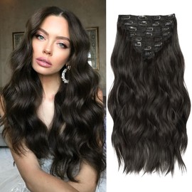 Hair Extensions Clip Ins, 8PCS 20 Inch Natural Black Clip in Hair Extensions, Synthetic Long Wavy Curly Hair Extension, Full Head Thick Hairpieces for Women