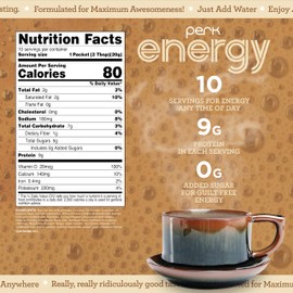 Perk Energy Original Tan Mocha Latte Flavored Drink Powder (10 Servings Stickpack) - Gluten-Free, Peanut-Free, Soy-Free