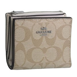 Coach CM315 CM852 Women's Bi-Fold Wallet, Compact, Outlet Brand, Pebbled Leather, Bifold Wallet, LIGHT KHAKI CHALK