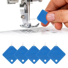 LB 2025 Sewing Machine Needle Threader 5Pc Blue Universal Square Metal Hand & Machine Threader Tool Durable Quick Insertion Kit with Ergonomic Design for Home/Professional Tailors
