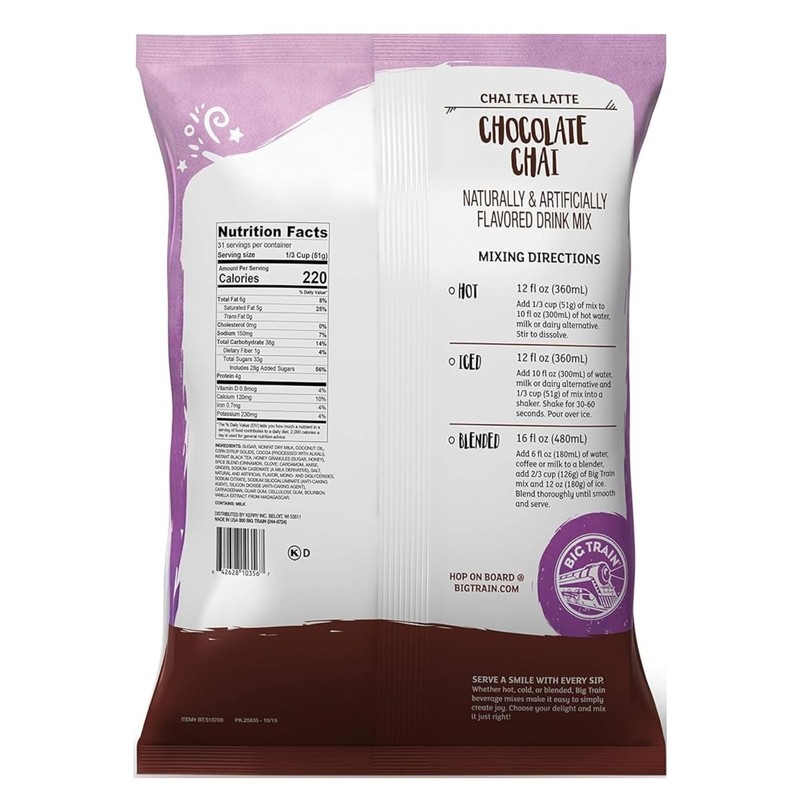 Big Train Chocolate Chai Tea Latte Beverage Mix, 3.5 Pound