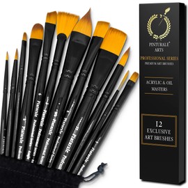 Pinturale Brush Set Acrylic Paints for Professionals, Acrylic & Oil Masters, 12-Piece Brush Set for Acrylic Paints and Oil, Brush Acrylic Paint, Acrylic Brush, Oil Brush, Brush Set Painting, Artist