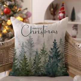 DFXSZ Christmas Pillow Covers 18x18 Inch Set of 2 Watercolor Rustic Nature Forest Christmas Tree Decorative WhiteThrow Pillows Winter Christmas Decor for Home Couch ST-002A18
