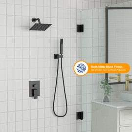 Dcolora Rainfall Shower System with Handheld, Matte Black Shower Faucet Set for Bathroom, Brass Valve, 304 Stainless Steel, Anti-Scald cUPC Certified (Matte Black, 8 Inch)