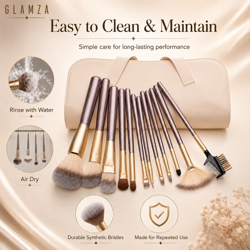 Glamza 12-Piece Champagne Brushes Set In Pouch1 Units